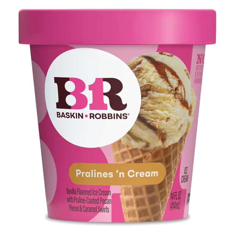 Pralines 'n Cream Vanilla Flavored Ice Cream with Praline-Coated Pecan Pieces & Caramel Ribbon