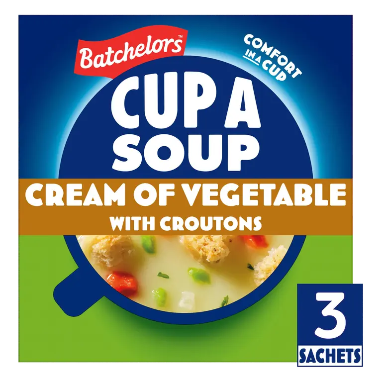 Batchelors Cup a Soup Cream of Vegetable with Croutons Instant Soup Sachets x3 90g