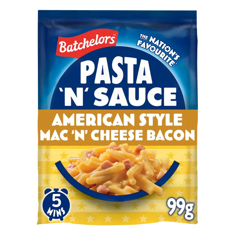 Batchelors Pasta 'n' Sauce American Style Mac 'n' Cheese Bacon Flavour Instant Pasta Sachet 99g