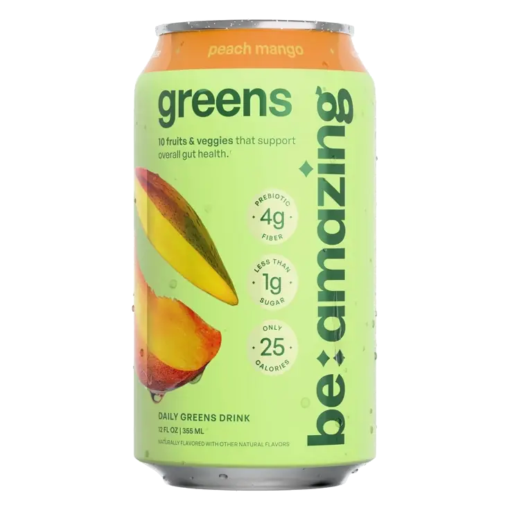 Be Amazing Greens On The Go - 10 Organic Fruits & Veggies, 4g Fiber, 25 Cal - Peach Mango Greens Juice - 12 fl oz - Vegan, Gluten-Free