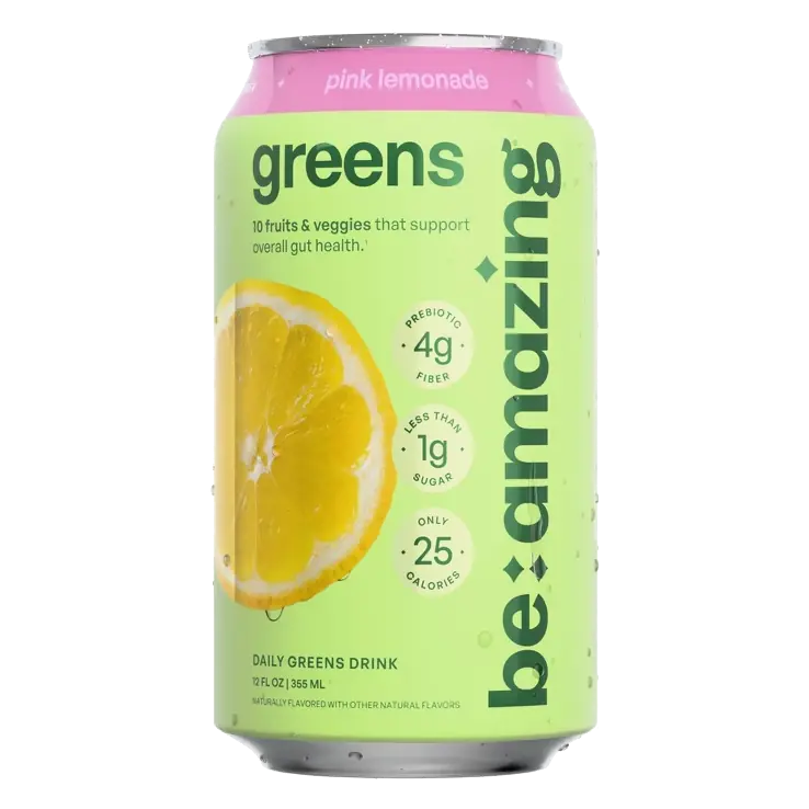 Be Amazing Greens On The Go - 10 Organic Fruits & Veggies, 4g Fiber, 25 Cal - Pink Lemonade Greens Juice - 12 fl oz - Vegan, Gluten-Free