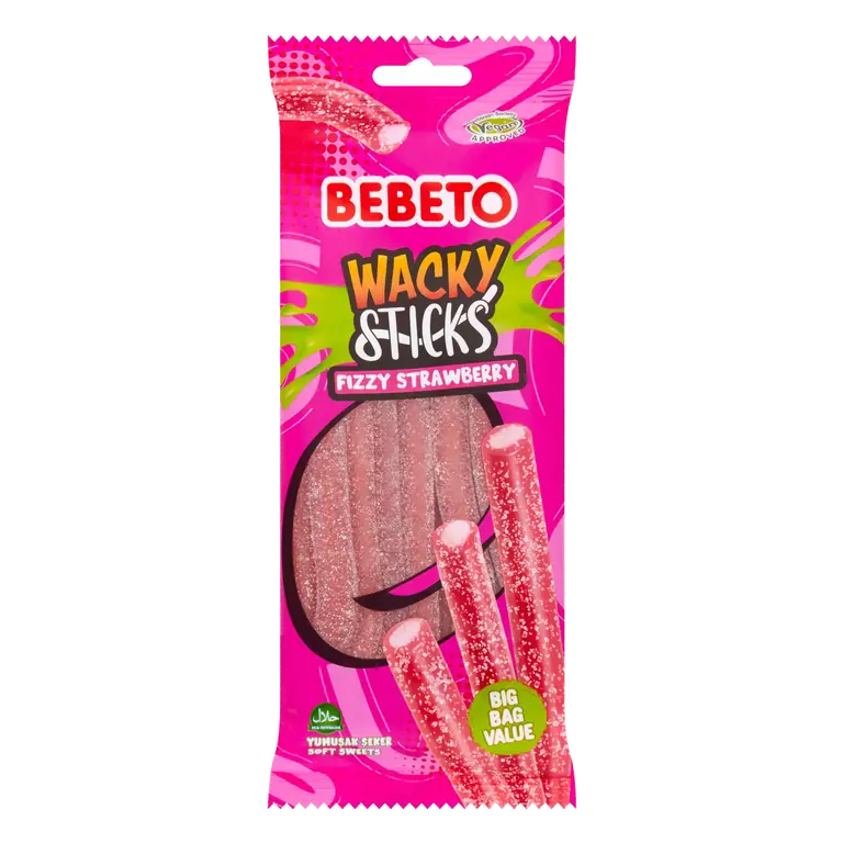 Bebeto Wacky Sticks Soft Sweet Fizzy Strawberry 180g
