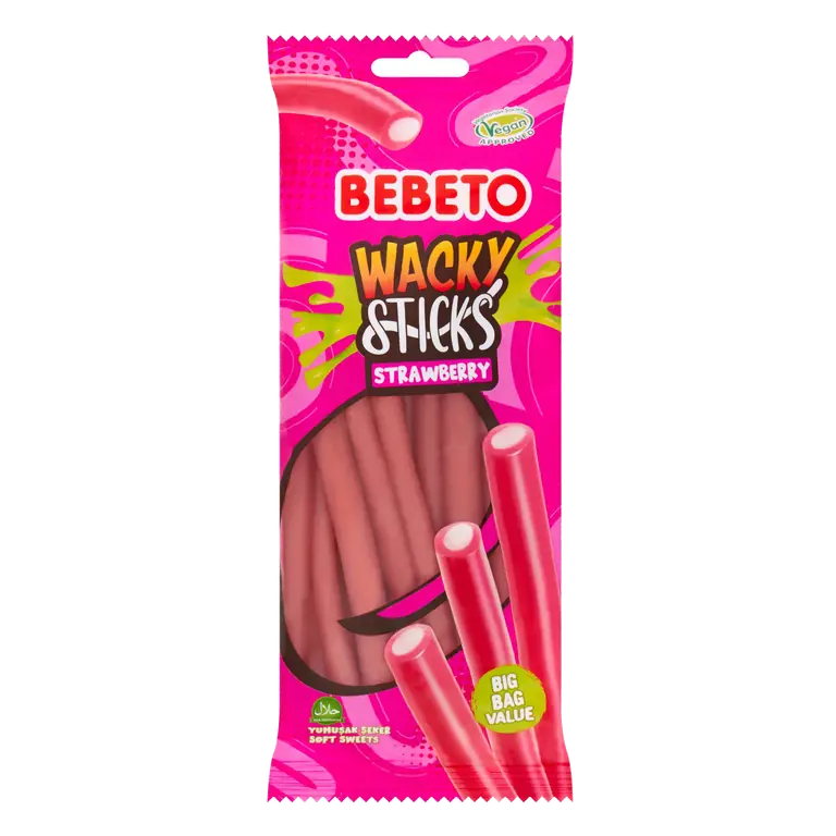 Bebeto Wacky Sticks Soft Sweets Strawberry 180g