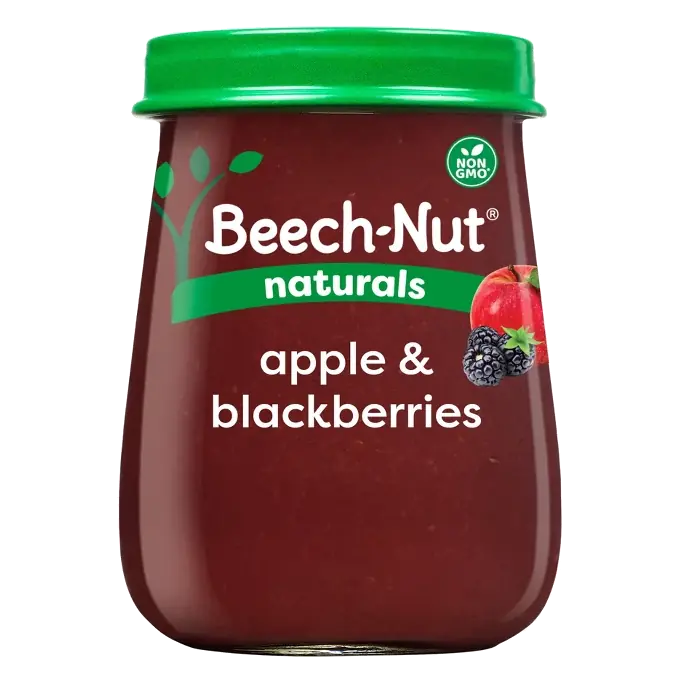 Beech-Nut Non-GMO Naturals Apple & Blackberry Baby Food Jar, 4oz: Infant 0-12 Months, 2nd Stage, Pureed, Ready to Eat