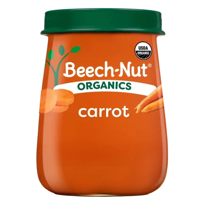 Beech-Nut Non-GMO Organics Carrots Baby Food Jar, 4oz: Age Level 4 Months and Up, 1st Stage, Pureed, Ready to Eat