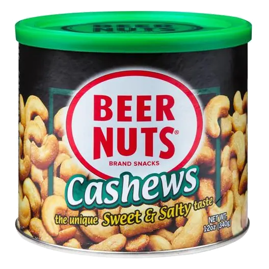 Beer Nuts Cashews Can