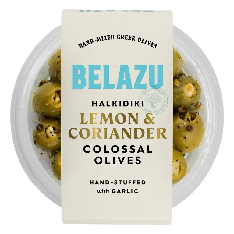 140g Halkidiki Lemon & Coriander Colossal Olives