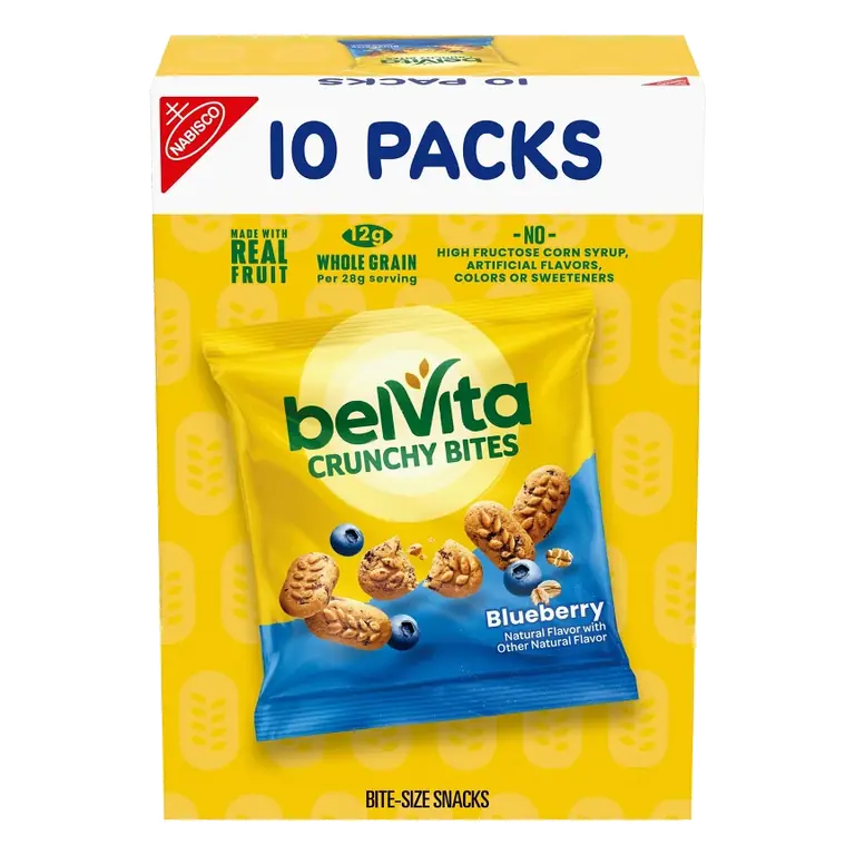 belVita Cookies Crunchy Bites Blueberry, 10oz/10ct: No High Fructose Corn Syrup, 100% Whole Grain