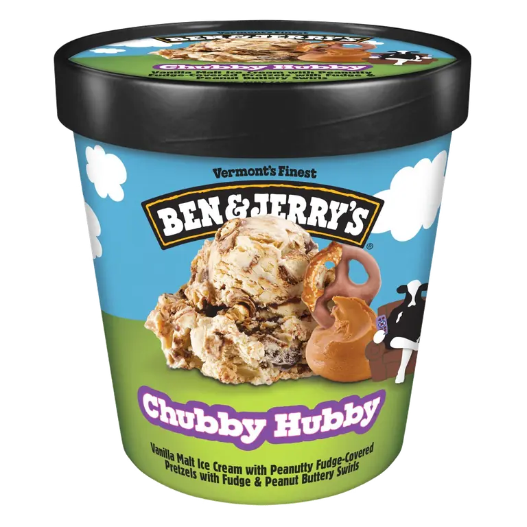 Chubby Hubby Vanilla Malt Ice Cream with Peanutty Fudge-Covered Pretzels with Fudge & Peanut Buttery Swirls