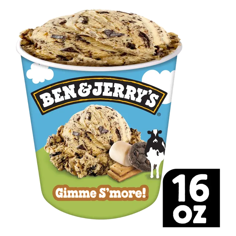 Gimme S'More! Toasted Marshmallow Ice Cream with Chocolate Cookie Swirls, Graham Cracker Swirls & Fudge Flakes