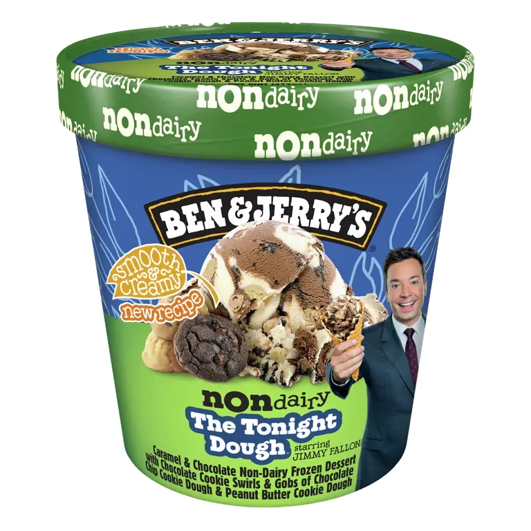 the Tonight Dough Caramel & Chocolate Non-Dairy Frozen Dessert with Chocolate Cookie Swirls & Gobs of Chocolate Chip Cookie Dough & Peanut Butter Cookie Dough