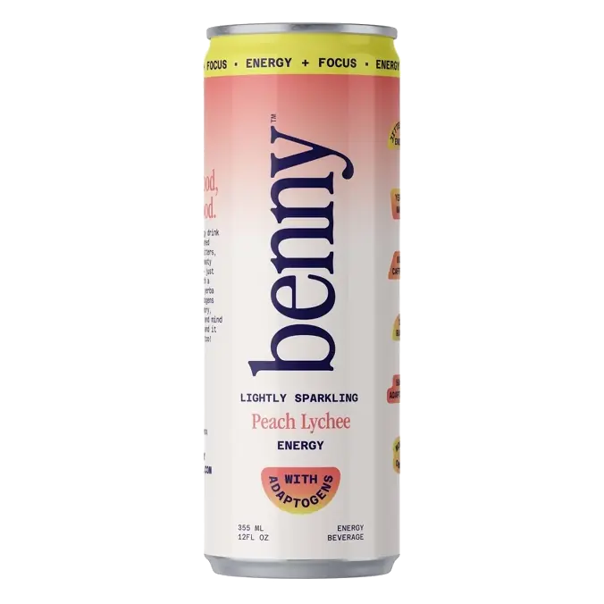 Benny Peach Lychee Lightly Sparkling Energy Drink, 12 fl oz: Caffeinated