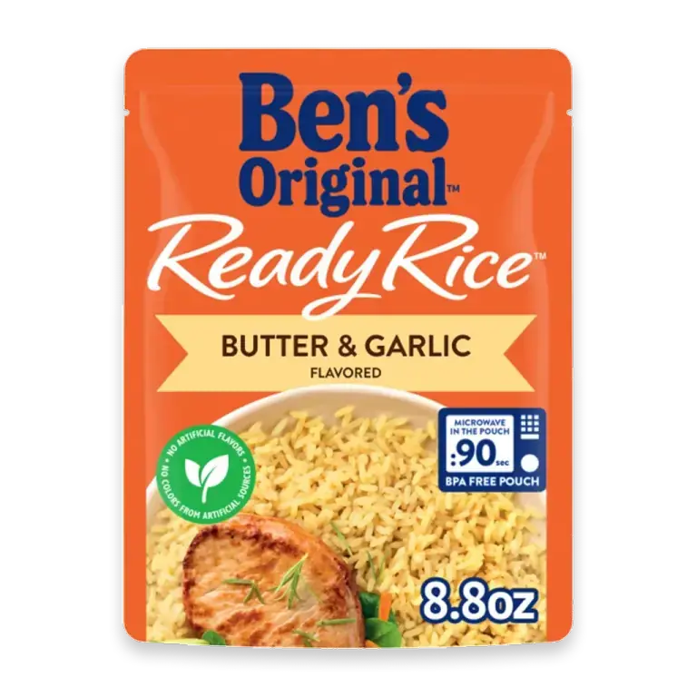 Ready Rice Butter and Garlic Flavored Rice, Easy Dinner Side, 8.8 oz Pouch