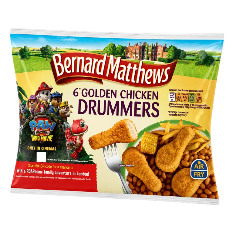 Bernard Matthews 6 Golden Chicken Drummers – Crispy Frozen Chicken Drummers 300g, Fun Meals for Kids