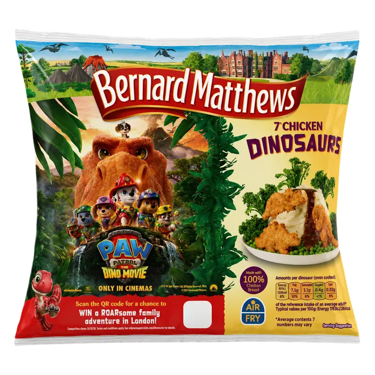 Bernard Matthews Chicken Dinosaurs – Crispy Frozen Chicken Pieces 350g, Fun Meals for Kids