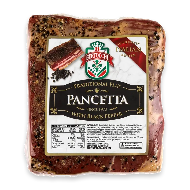 Traditional Flat Pancetta With Black Pepper