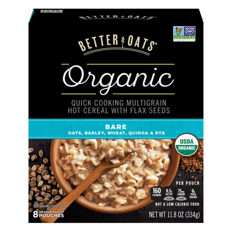 Bare Oats, Barley, Wheat, Quinoa & Rye Cats, Quinoa & Rye Organic Instant Multigrain Hot Cereal with Flax