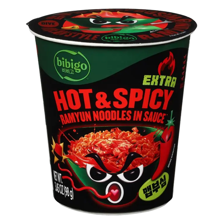 Bibigo Extra Hot & Spicy Korean-Style Sauced Instant Ramyun Noodles, 3.46oz