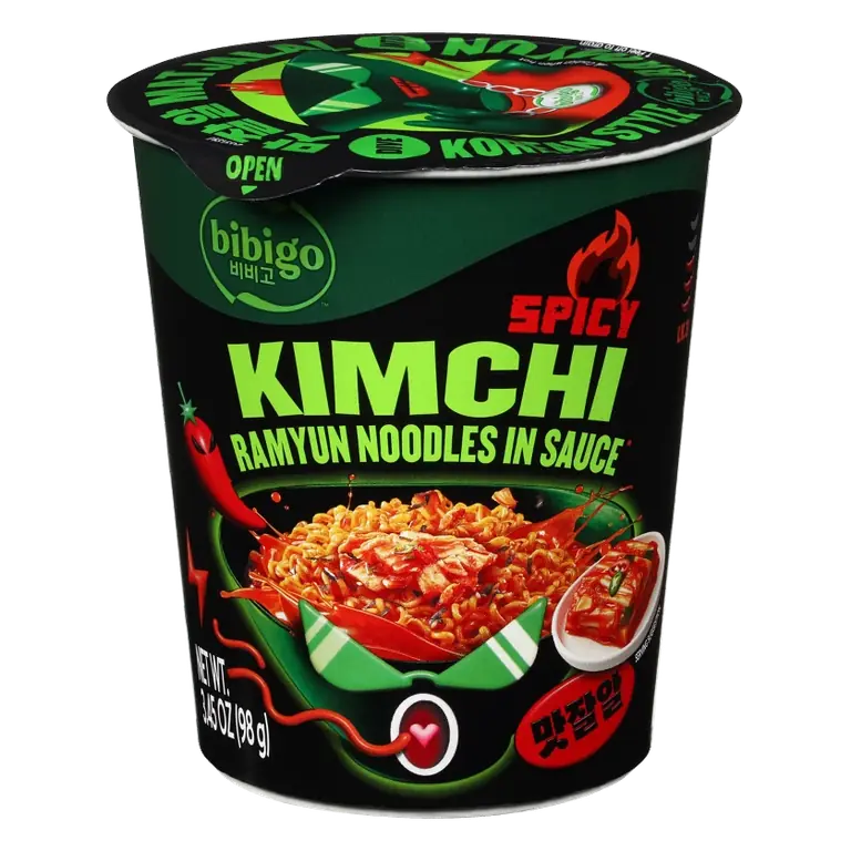 Bibigo Spicy Kimchi Korean-Style Sauced Instant Ramyun Noodles, 3.46oz