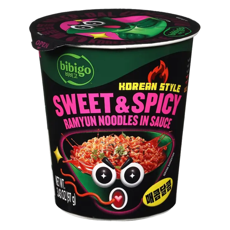 Bibigo Sweet & Spicy Korean-Style Sauced Instant Ramyun Noodles, 3.42oz