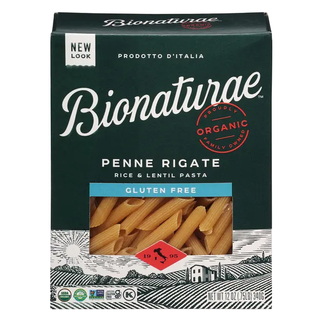 100% Organic Gluten Free Rice & Lentil Pasta, Penne Rigate