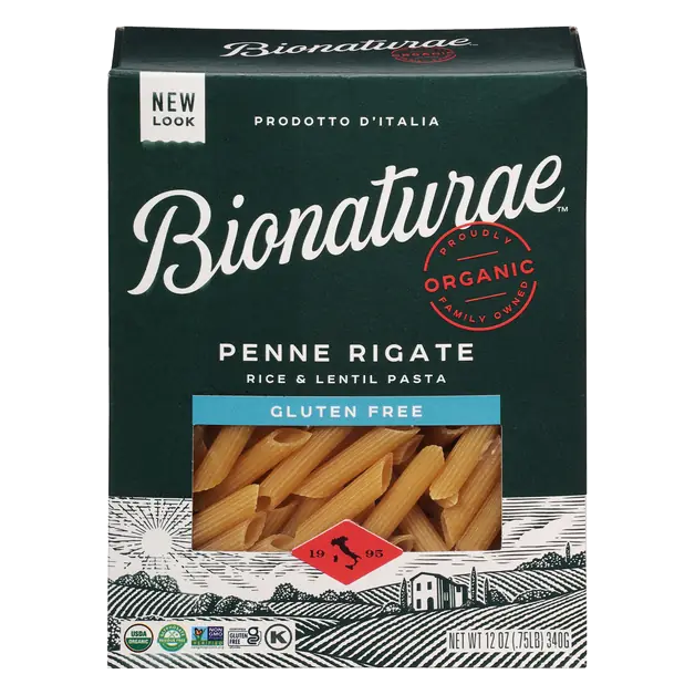 Imported Organic Gluten Free Rice & Lentil Penne Rigate Pasta