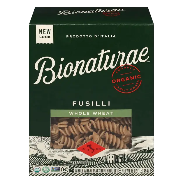 Imported Organic Whole Grain Whole Wheat Fusilli Pasta