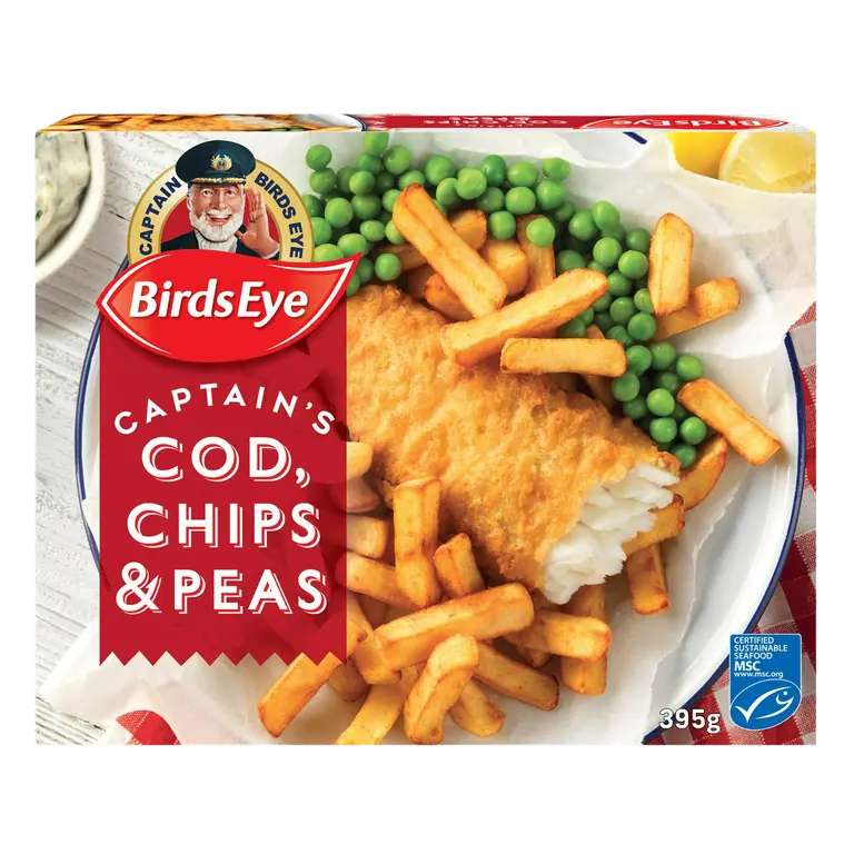 Battered Cod Chips & Peas 395g