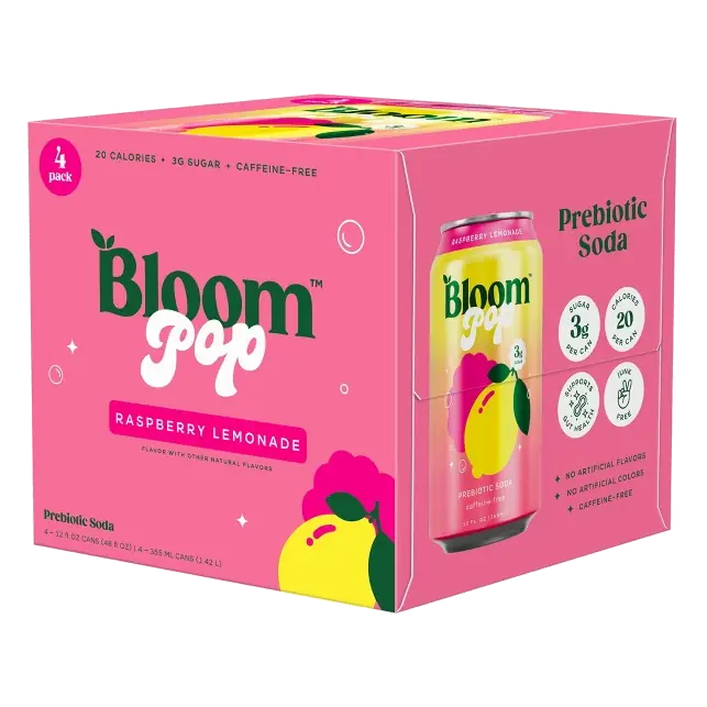 Bloom Pop Raspberry Lemonade Soda, 4pk/12 fl oz Cans