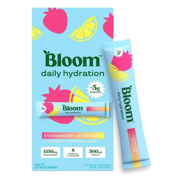 BLOOM NUTRITION Daily Hydration Electrolyte Stick Packs - Strawberry Lemonade - 8ct