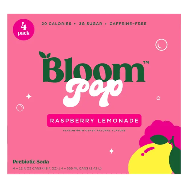 Pop Caffeine Free Raspbery Lemonade Prebiotic Soda - 4 pk
