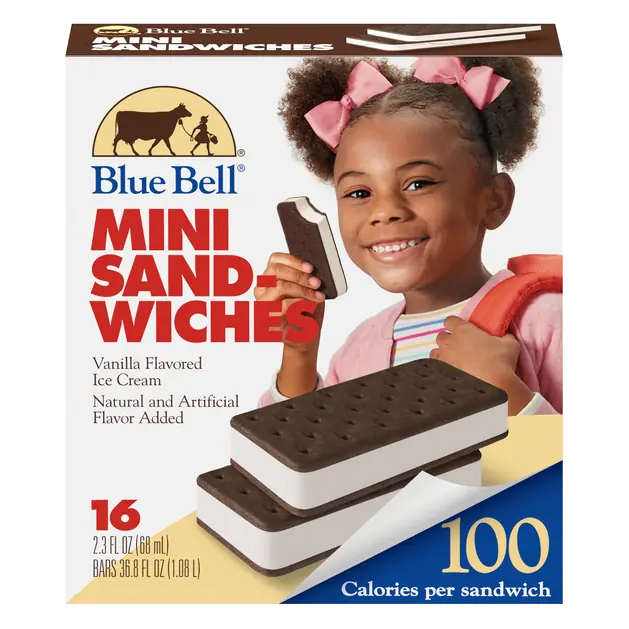 Blue Bell Mini Vanilla Ice Cream Sandwiches - 16 ct / 2.3 fl oz