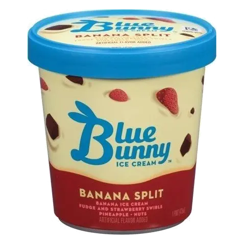 Banana Split Banana Frozen Dairy Dessert, Fudge and Strawberry Swirls, Pineapple, Nuts
