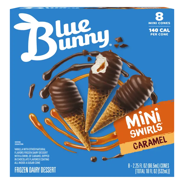 Mini Swirls Cones Caramel Frozen Dairy Dessert - 8 ct