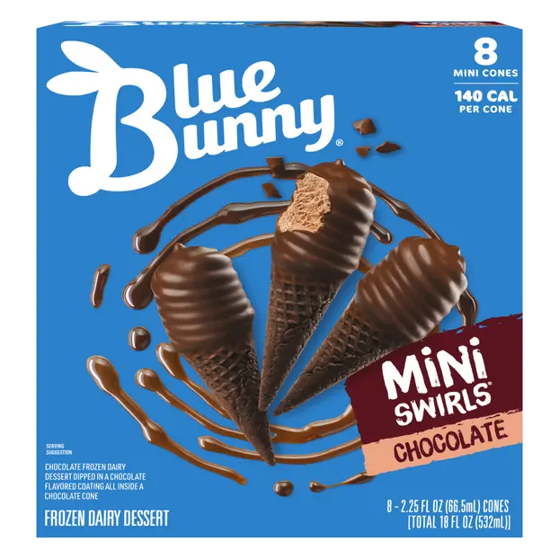 Mini Swirls Cones Chocolate Frozen Dairy Dessert - 8 ct
