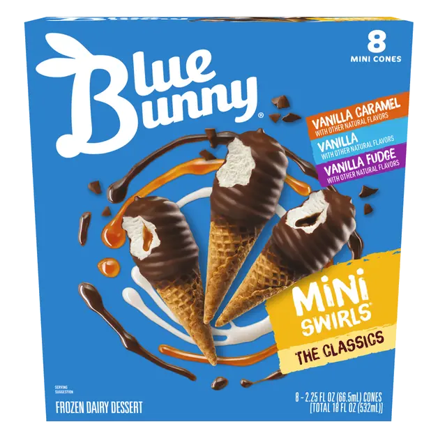 Mini Swirls Cones Classics Variety Frozen Dairy Dessert - 8 ct