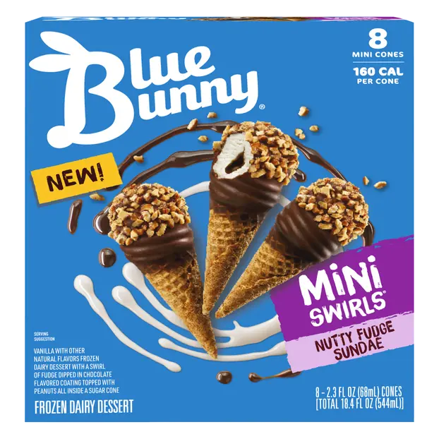 Mini Swirls Cones Nutty Fudge Sundae Frozen Dessert - 8 ct