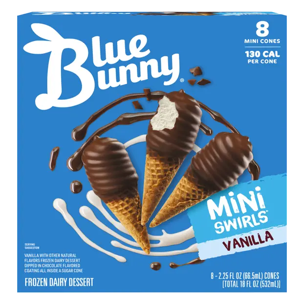 Mini Swirls Cones Vanilla Frozen Dairy Dessert - 8 ct