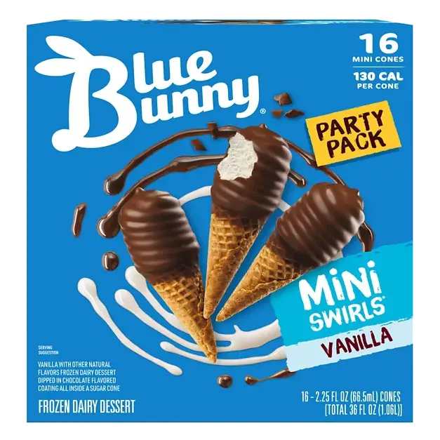 Mini Swirls Frozen Dairy Dessert, Vanilla, Cones, Mini, Party Pack