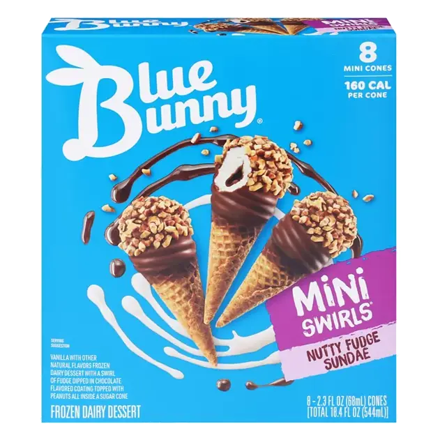 Mini Swirls Nutty Fudge Sundae Mini Cones Frozen Dairy Dessert