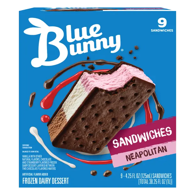 Neapolitan Frozen Dairy Dessert Sandwiches - 9 ct