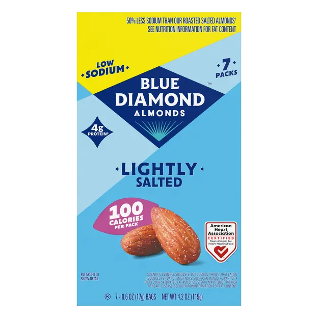 100 Calories Pack Almonds Lightly Salted Low Sodium - 7 ct