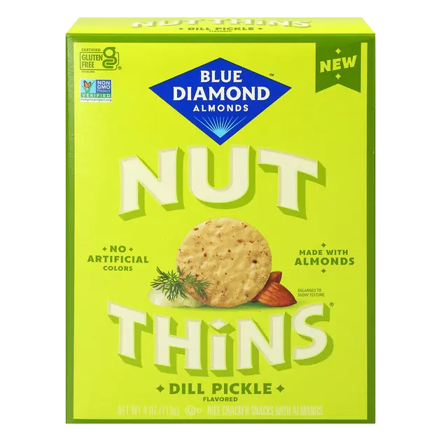 Blue Diamond Almonds Nut Thins Dill Pickle Flavored Rice Cracker Snacks with Almonds 4 oz