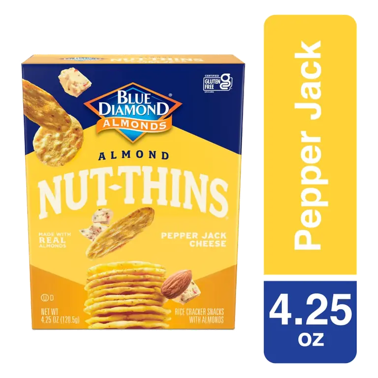 Pepper Jack Cheese Rice Cracker Snacks with Almonds