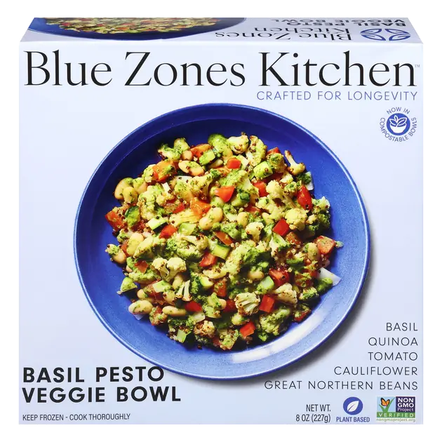 Blue Zones Kitchen Gluten Free Basil Pesto Veggie Bowl, 8oz: Vegan