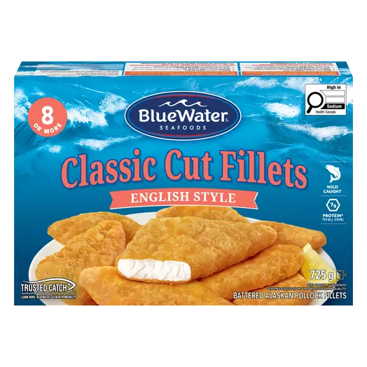 Frozen Battered Alaska Pollock Classic-Cut Fillets English Style 725 g