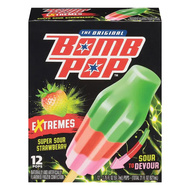 Extremes Super Sour Strawberry Ice Pops - 12 ct
