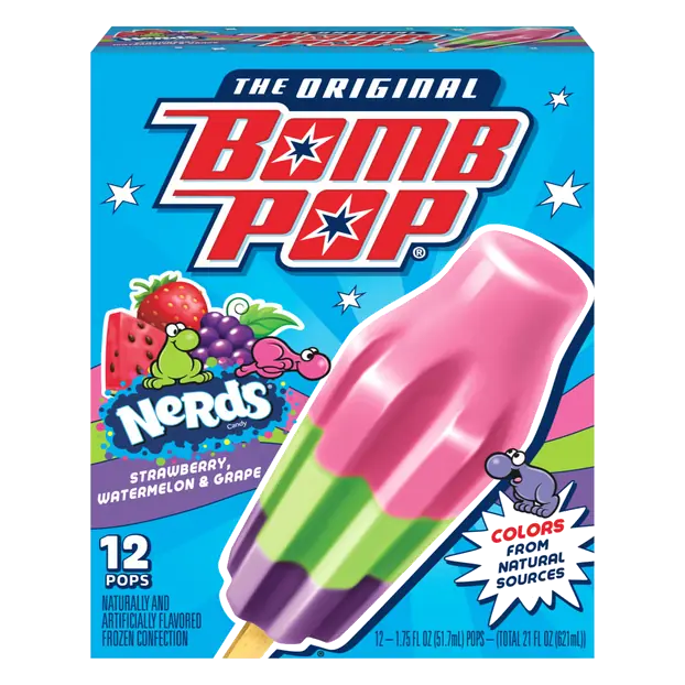 Nerds Candy Strawberry Watermelon & Grape Ice Pops - 12 ct