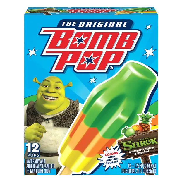 Shrek Green Apple Orange & Pineapple Ice Pops - 12 ct
