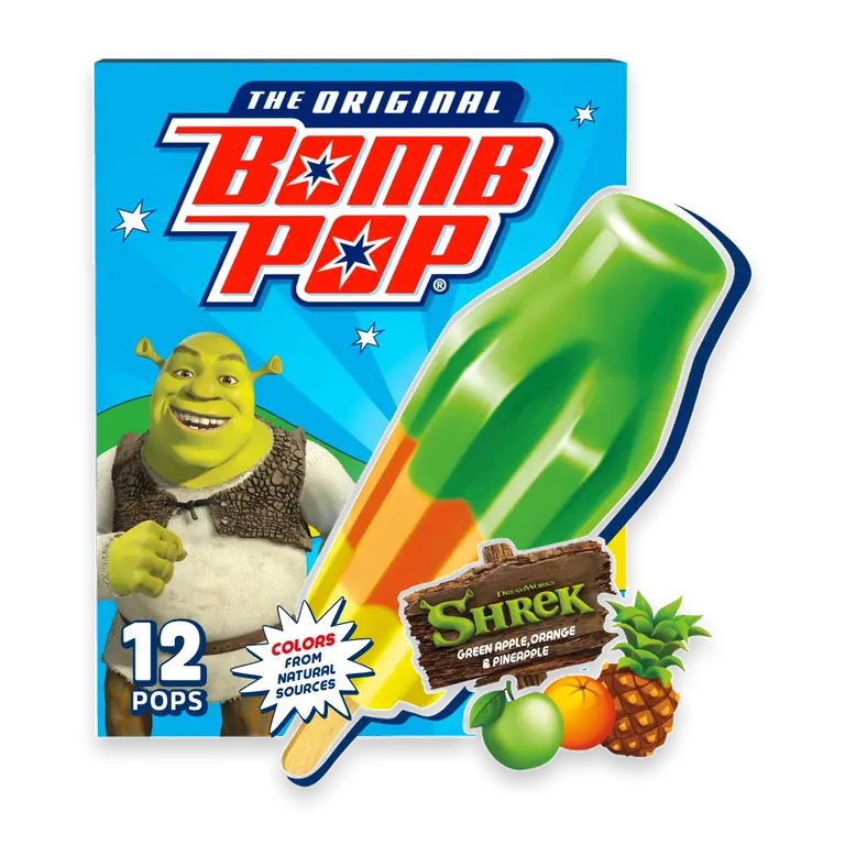 Shrek Pops, Frozen Dessert Bar, Green Apple, Orange, Pineapple, 12 Pack